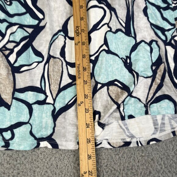 Chicos EasyWear Blouse Womens XL 3 Blue Gray Floral 3/4 Sleeve Knit Top Stretch - Picture 6 of 9